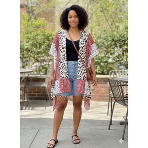 J.C Fashion Kaftan M Beige Red Leopard Print bohemian